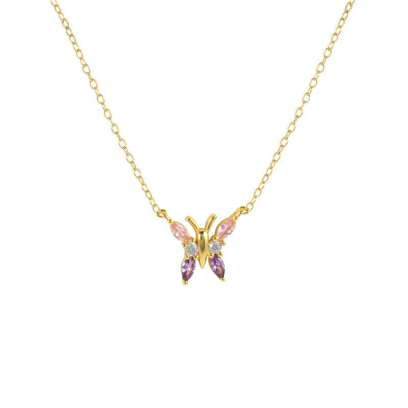 925 Silver CZ Butterfly Pendant Necklaces For Women