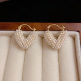 Love Letter V Pearl Earrings 14K Plated
