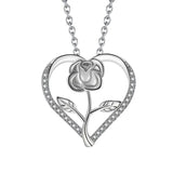 Zircon Love Heart Rose Necklace Women Gift 925 Silver Two Necklaces