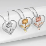 Zircon Love Heart Rose Necklace Women Gift 925 Silver Two Necklaces