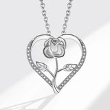 Zircon Love Heart Rose Necklace Women Gift 925 Silver Two Necklaces