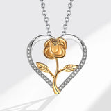 Zircon Love Heart Rose Necklace Women Gift 925 Silver Two Necklaces