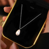 925 Silver Water Drop Pearl Choker Necklace Women Classic Fine Jewelry