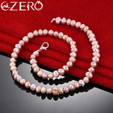 White/Pink/Purple 8mm Pearl Necklace 925 Sterling Silver Jewelry Wedding Party