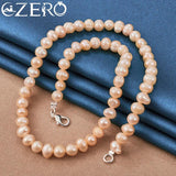White/Pink/Purple 8mm Pearl Necklace 925 Sterling Silver Jewelry Wedding Party