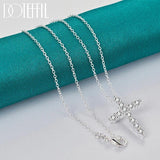 925 Silver Cross Pendant Necklace Zircon Chain Wedding Party Charm Jewelry