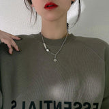 925 Silver Pearl Love Pendant Necklace Women Heart Clavicle Chain