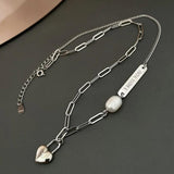 925 Silver Pearl Love Pendant Necklace Women Heart Clavicle Chain