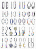 925 Silver Women Hoop Earrings Double Heart Wear Shape Star Earring