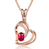 Rose Chain Necklace Crystal Heart Pendant Wedding Jewelry