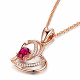 Rose Chain Necklace Crystal Heart Pendant Wedding Jewelry