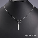 925 Silver Long Tube Collarbone Necklace Round Heart Triangle Pendant