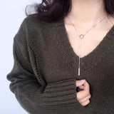 925 Silver Long Tube Collarbone Necklace Round Heart Triangle Pendant