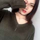 925 Silver Long Tube Collarbone Necklace Round Heart Triangle Pendant