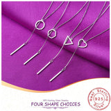 925 Silver Long Tube Collarbone Necklace Round Heart Triangle Pendant