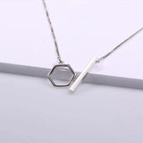 925 Silver Long Tube Collarbone Necklace Round Heart Triangle Pendant