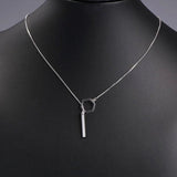 925 Silver Long Tube Collarbone Necklace Round Heart Triangle Pendant