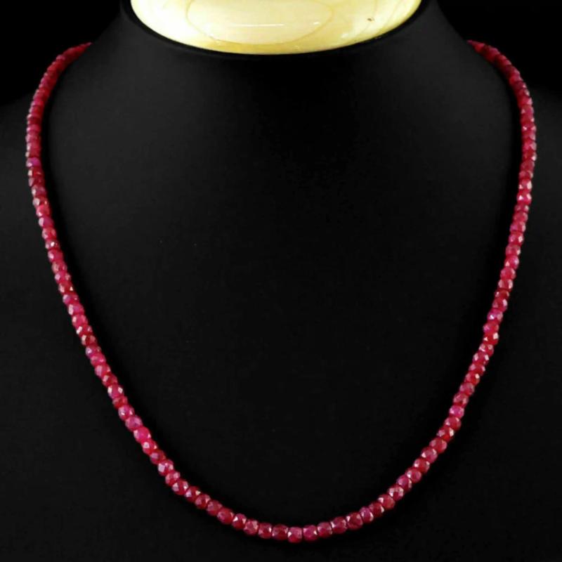 Natural Brazil Red Ruby Beads Necklace 18in