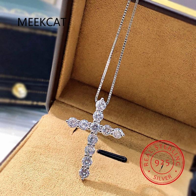 D VVS1 Moissanite Cross Pendant Necklace, 925 Sterling Silver Christian Diamond