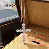 D VVS1 Moissanite Cross Pendant Necklace, 925 Sterling Silver Christian Diamond
