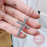 D VVS1 Moissanite Cross Pendant Necklace, 925 Sterling Silver Christian Diamond