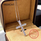 D VVS1 Moissanite Cross Pendant Necklace, 925 Sterling Silver Christian Diamond