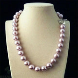 12mm Purple Shell Pearl Beads Necklace 18'' Gift DIY
