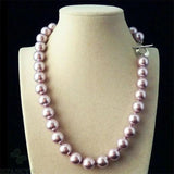 12mm Purple Shell Pearl Beads Necklace 18'' Gift DIY