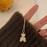 14k Real Little Bear Chain Necklace for Women Bling AAA Zircon Fine Gift