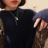 14k Real Little Bear Chain Necklace for Women Bling AAA Zircon Fine Gift