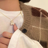 14k Real Little Bear Chain Necklace for Women Bling AAA Zircon Fine Gift