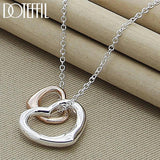 925 Silver Rose Double Heart Pendant Necklace for Women