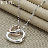 925 Silver Rose Double Heart Pendant Necklace for Women