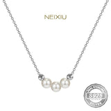 925 Sterling Silver Pearl Necklace Ladies Sweet Clavicle Chain Wedding Jewelry