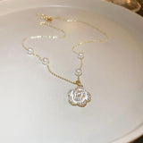 925 Silver Flower Necklace Pearl Collar Pendant