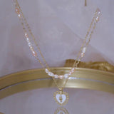 14k Plated Pearl Love Necklace Two-piece Chain Short Necklaces for Women