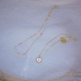 14k Plated Pearl Love Necklace Two-piece Chain Short Necklaces for Women