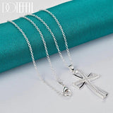 925 Silver Cross Pendant Necklace AAA Zircon For Wedding Party