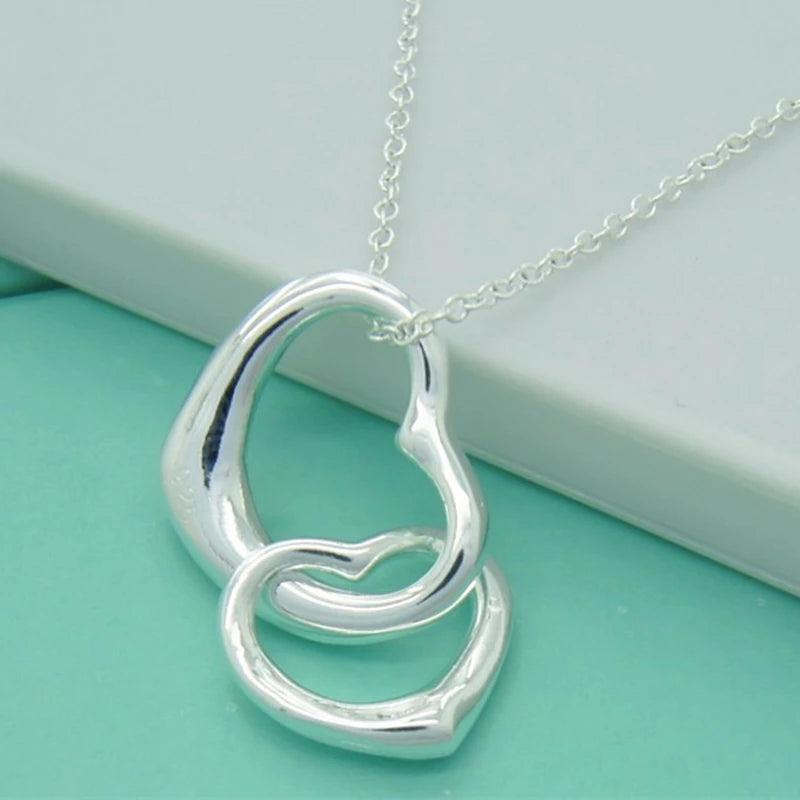 925 Silver Double Heart Pendant Necklace Women