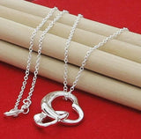 925 Silver Double Heart Pendant Necklace Women