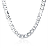 925 Sterling Silver 8MM Flat Sideways Chain Necklace for Wedding Jewelry