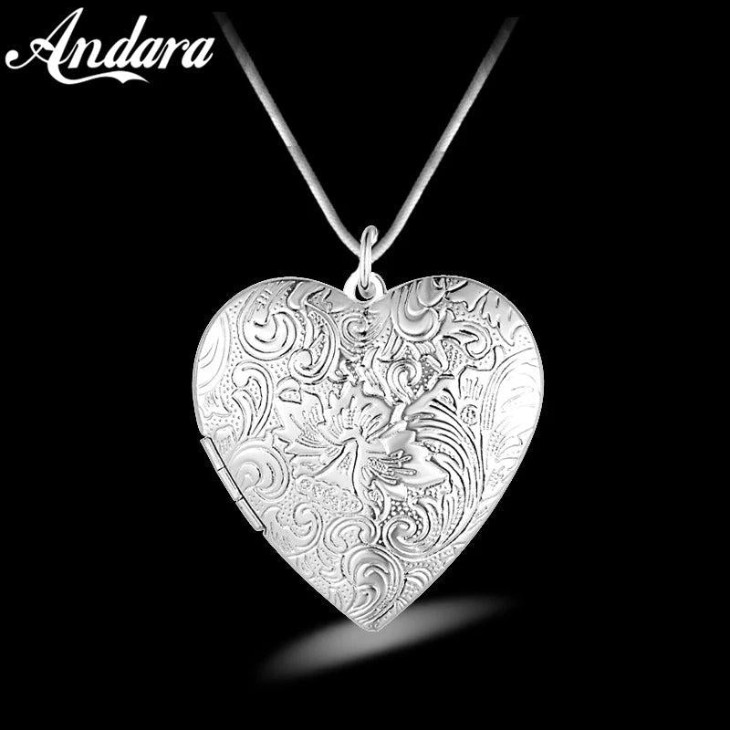 925 Silver Heart Frame Pendant Necklace for Photo DIY Jewelry