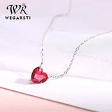 Silver 925 Red Heart Crystal Pendant Necklace for Women Wedding