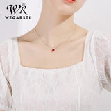 Silver 925 Red Heart Crystal Pendant Necklace for Women Wedding