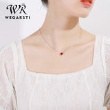 Silver 925 Red Heart Crystal Pendant Necklace for Women Wedding