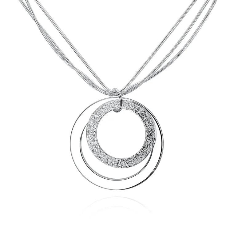 925 Silver Snake Chain Choker Necklace Three Circle Collar Pendant