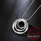 925 Silver Snake Chain Choker Necklace Three Circle Collar Pendant