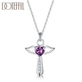 925 Silver Cross Heart Purple/White Zircon Necklace for Woman
