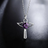 925 Silver Cross Heart Purple/White Zircon Necklace for Woman