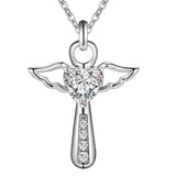 925 Silver Cross Heart Purple/White Zircon Necklace for Woman